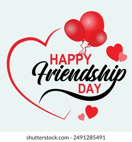 A red calligraphy design spelling out Happy Friendship Day with a heart motif