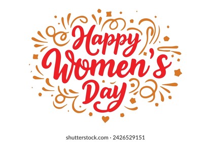 Red Calligraphy phrase Happy Women's Day. Vector Hand Drawn lettering