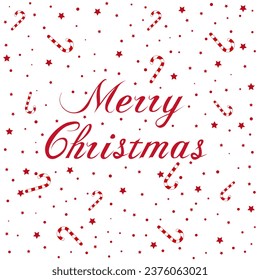 Red calligraphy poster Merry Christmas with stars and lollipops isolated on white background. Great for Christmas banners, posters, gift tags and labels.Great print for your design illustration.