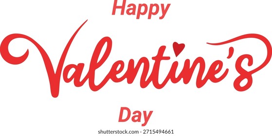 Texto de caligrafía roja que dice 'Feliz Día de San Valentín' con un Pequeño detalle de corazón, perfecto para saludos y diseños románticos de vacaciones. Aislado en un fondo blanco puro.