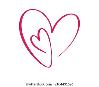 Red calligraphy two lovers heart. Hand drawn vector valentine day. Decor for greeting card, mug, photo overlays, t-shirt print, flyer, poster design.