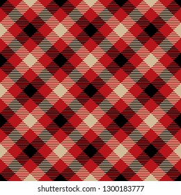Red, Camel Beige  and  Black  Tartan Plaid Scottish Seamless Pattern. Texture from tartan, plaid, tablecloths, shirts, clothes, dresses, bedding, blankets and other textile. 