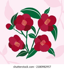 red camellia flower Illustration design
