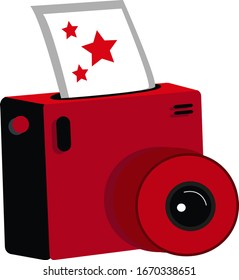 Red camera with picture, illustration, vector on white background.