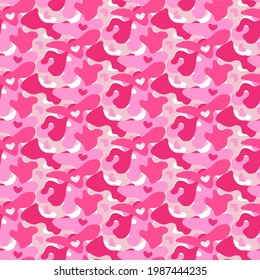 Red camouflage seamless pattern. Background for fashion design. Love, Valentine day theme. Vector