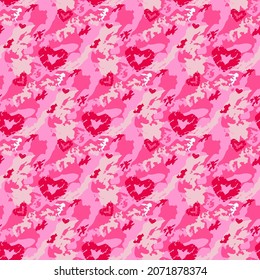 Patrón sin costuras de camuflaje rojo. Antecedentes del diseño de moda. Amor, tema de San Valentín. Vector