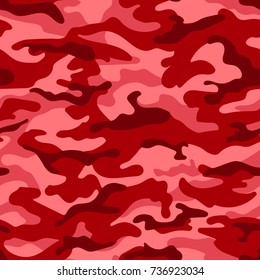 Red Camouflage Seamless Pattern. Vector