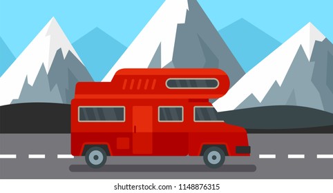 Red camp truck background. Flat illustration of red camp truck vector background for web design