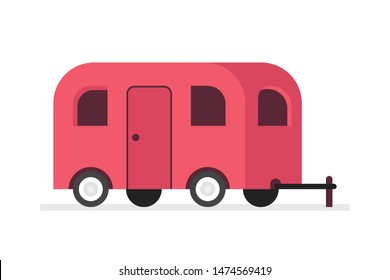 Red camper trailer isolated on white background. Vector illustration.