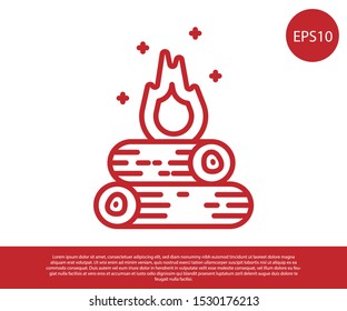 Red Campfire icon isolated on white background. Burning bonfire with wood.  Vector Illustration