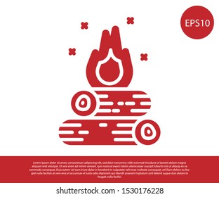 Red Campfire icon isolated on white background. Burning bonfire with wood.  Vector Illustration