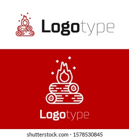 Red Campfire icon isolated on white background. Burning bonfire with wood. Logo design template element. Vector Illustration