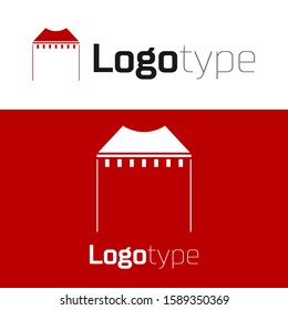 Red Camping tent icon isolated on white background. Carnival camping tent. Amusement park. Logo design template element. Vector Illustration