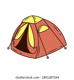 red camping tent tool line and fill style icon vector illustration design