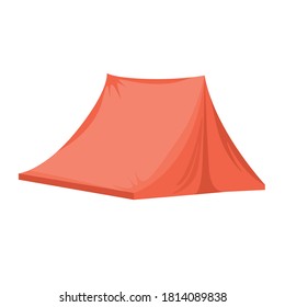 Red camping tent vector flat illustration isolated on white background. Summer or spring nature tourism, active lifestyle, journey, adventure design concept. Hiking and trekking camp tent for rest.