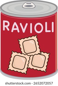 Red can with ravioli pasta illustration