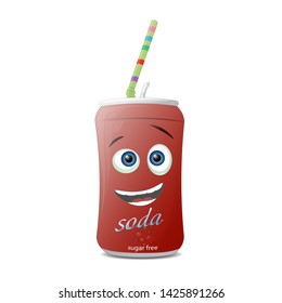 Red can of soda. Sugar free. Vector illustration isolated on a white background.