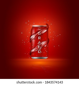 Red Can with Water Splash Vector Template for Drink promotion, Brand Design Background, 3D realistic vector illustration 