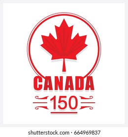 Red Canada 150 maple leaf emblem icon on white background