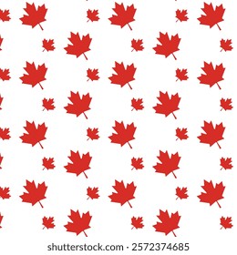 Red Canada Leaf Seamless Pattern. Maple red leaf seamless pattern on white background. Pattern red leaves for Canada Day 1st July. vector illustration