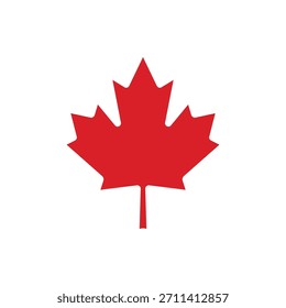 Ícone vermelho da folha do bordo do canadá vetor design plano no fundo branco. Silhueta de folha de bordo vermelha canadense. Símbolo de folha de bordo.