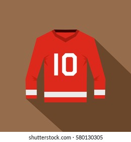 Red Canadian hockey jersey icon. Flat illustration of Canadian hockey jersey vector icon for web isolated on coffee background