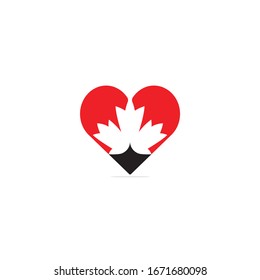 Red Canadian Maple Leaf. Heart and love sign.