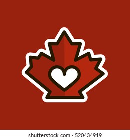 Red Canadian Maple Leaf. Heart inside. Love. Logo, icon