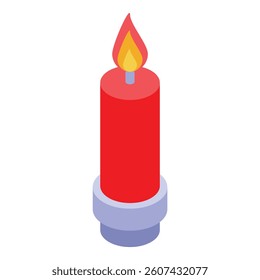 Red candle is burning with a bright flame, providing light and warmth