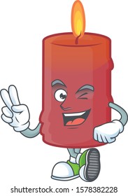 Red candle Character cartoon style with two fingers