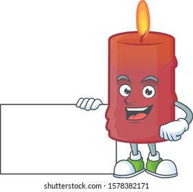 Red candle cute cartoon character with a board