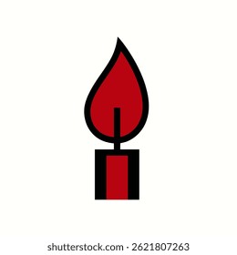 Red candle glows warmly brightly isolated