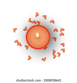 Red candle with hearts, St. Valentines Day, vector