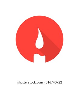 red candle icon with long shadow. concept of flaming candlestick, christianity attributes, shining, meditation. isolated on white background. flat style trend modern logo design vector illustration