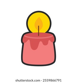 red candle light with outline in flat vector design.