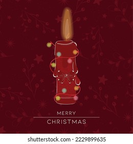 Red candle with ribbon Merry christmas card Vector illustration