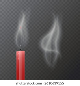 Red Candle with Smoke on Transparent Background