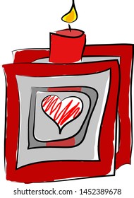 Ein roter Kerzenstock mit Herz, Vektorgrafik, Farbzeichnung oder Illustration.