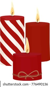 Red candles with fire on white background
