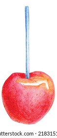 Red Candy Apple On A Stick Watercolor Vector