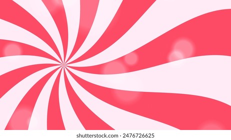 Red candy background with swirling sunbursts and bokeh effect
