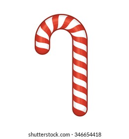 Red Candy Cane Isolated on White Background. Vector