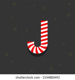 Red Candy Cane Stick Vector Logo Letter J. J Christmas Candy Letter Design Vector