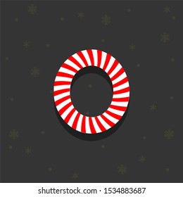Red Candy Cane Stick Vector Logo Letter O. O Christmas Candy Letter Design Vector