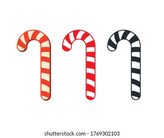 Roter Bonbons mit Streifen für Neujahr und Weihnachten. Sweet stick flach Vektorgrafik und Icon Version. Festliche Dekoration.