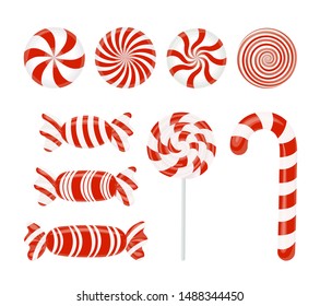 Red candy set. Christmas candy caramel, Lollipop, Lollipop. Vector design element for Christmas New year winter holiday website mobile application dessert, etc