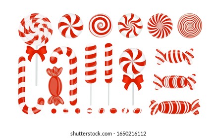 Red candy set. Christmas candy caramel, Lollipop, Lollipop. Vector design element for Christmas New year winter holiday website mobile application dessert, etc