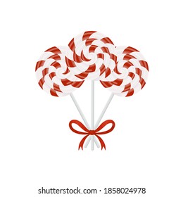 Red candy set. Christmas candy Lollipop. Striped mints on a white background. Vector illustration.