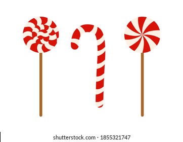 Red candy set. Christmas or New Year festive flat icon. Vector design element for Christmas New year winter holiday website mobile application dessert, etc