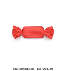 Red candy wrapper mockup for sweet dessert branding or packaging isolated on white background - realistic blank template for small chocolate. Vector illustration.